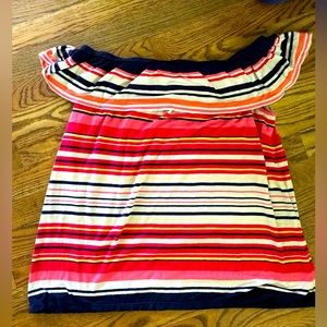 Max Studio Women's Multi-Striped Off-The-Shoulders Ruffle Overlay Top